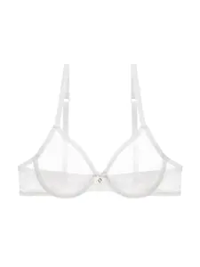 Plus Size Women's Sexy Lace Bra with Steel Ring, Seamless Thin Transparent Bra, Comfortable Breathable Mesh Cup, Solid Color Underwear