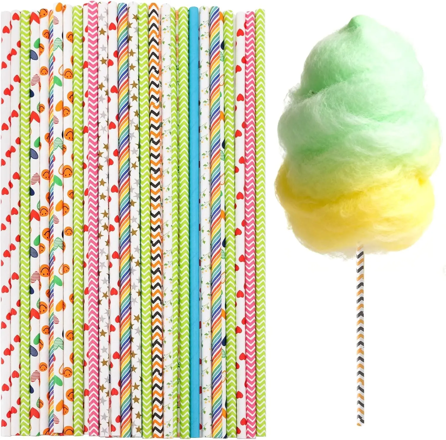 50Pcs Cotton Candy Sticks Cones, 13.78 Inch, Random Color | Paper Straws, Candy Supplies, For Birthdays, Weddings, Holiday Parties, Candy Making