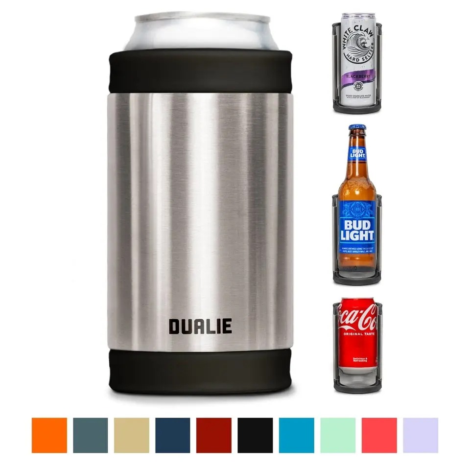 DUALIE 3 in 1 Insulated Can Cooler - 15+ Colors - Universal Size for 12 oz Cans, Slim Cans, and Bottles