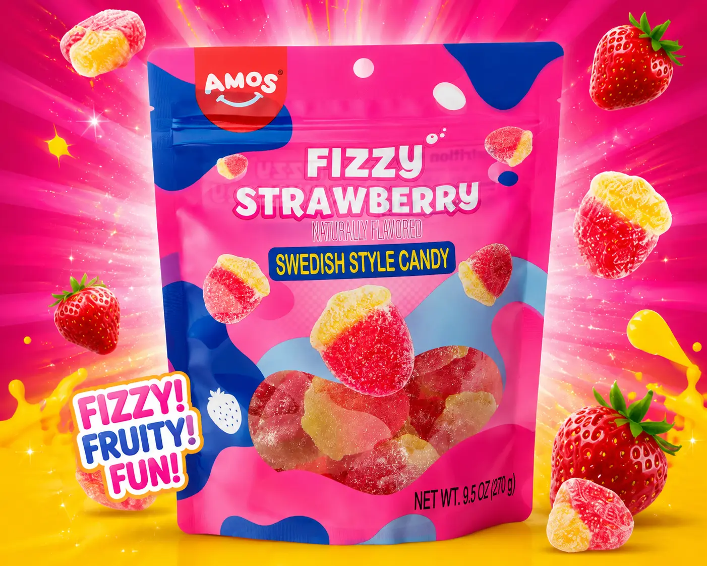 Amos Fizzy Strawberry Swedish Candy