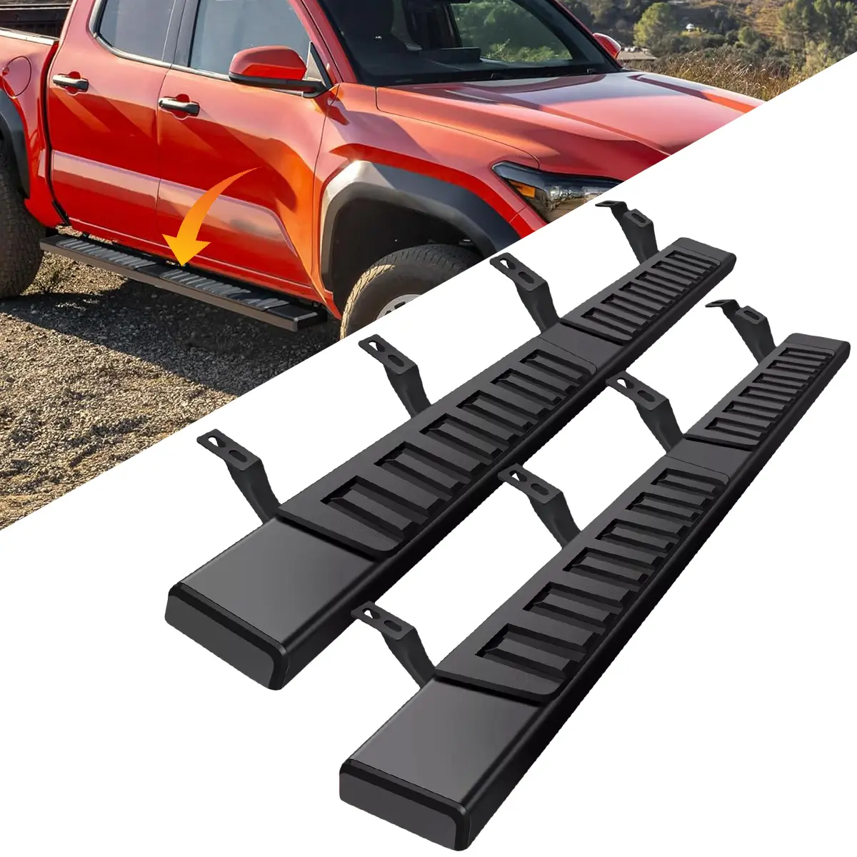 2024-2025 – Toyota Tacoma Double Cab – 6 in Side Steps (4 Full-Size Doors) Truck, Heavy Duty Carbon Steel Construction, 450LBS Load Capacity ##ToyotaTacoma