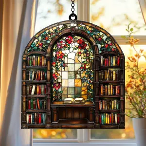 [NEW] Library Bookshelf Acrylic Suncatcher – Book Lover Window Hanging | Librarian Gift