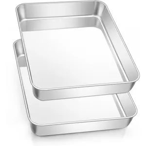 Rectangular Cake Pan for Baking, 10.5 x 8 x 2 Inch Stainless Steel Baking Sheet Tray, Deep Lasagna Pan for Toaster Oven, Focaccia, Fish, Chicken, Casserole Dish