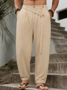 Men's Breathable Summer Linen Pants, Belted Wide-Leg Casual Trousers, Ideal for Office, Travel, and Everyday Wear, Comfortable and Stylish