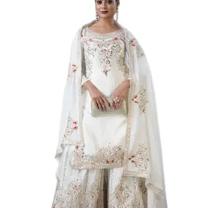 New Designer Collection In Pure Chinnon With Heavy Embroidery Coding Dori-Sequence Work Top-Bottom And Dupatta