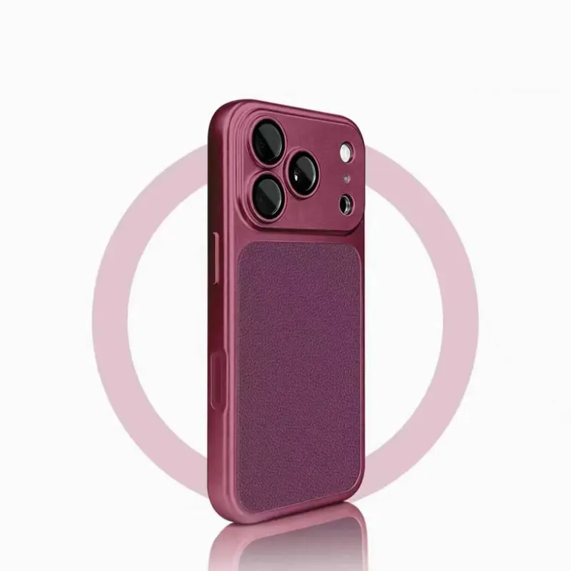 Burgundy Phone Case Blends Metal And Leather Texture.The Unique Split Design Makes It Look Premium. The Skin-Friendly Back Panel Is Wear-Resistant And Non-Slip. Precise Cutouts Ensure Easy Access To Buttons And Ports.Suitable for iPhone 18.17.16.15.14.13