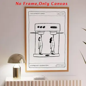 Unframed Coffee Machine Pattern Wall Art Painting, A Coffee Themed Poster for Home Decor in Living Rooms, Bedrooms, or Kitchens, Designed as a Versatile Room Ornament Without Frame.