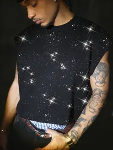 Men's Short Box Vest, Summer Vacation Loose Fit, Sequins, Casual Streetwear, Festival Gift, Inner Layer Outer Wear