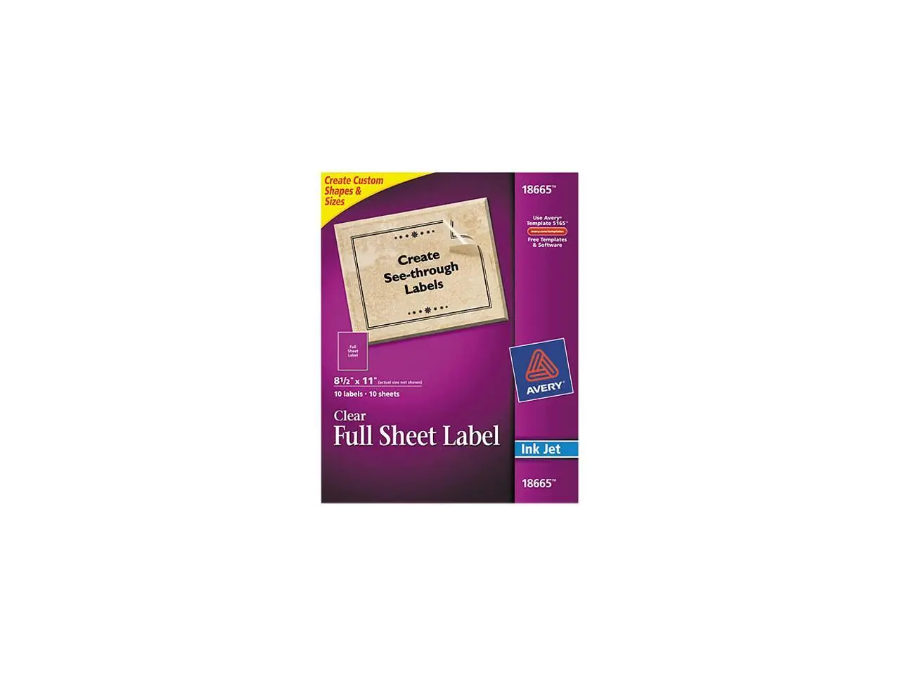 Avery 18665 Easy Peel Mailing Labels for Inkjet Printers, 8-1/2 x 11, Clear, 10/Pack