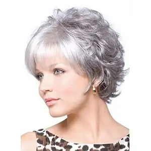 Synthetic Pixie Cut Wigs Short Light Grey Curly Wig for White Women Light Gray with Bangs Full Puffy Wig for Daily Life Use2026