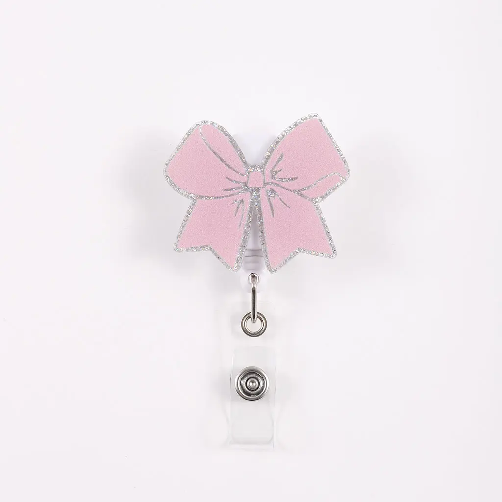 Cute Bowknot Design Badge Holder, Retractable Badge Reel, Id Badge Holders Retractable, Creative Badge Holder for Students, Nurses, Teachers, Id Badge Reel