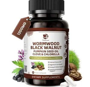 Lukaree Wormwood Black Walnut Cleanse for Human 1200mg – Ultra Gut Cleanse & Digestive Health w/Pumpkin Seed Oil,Clove,Activated Charcoal - for Men & Women Probiotic Capsules -Vegan,60 Count