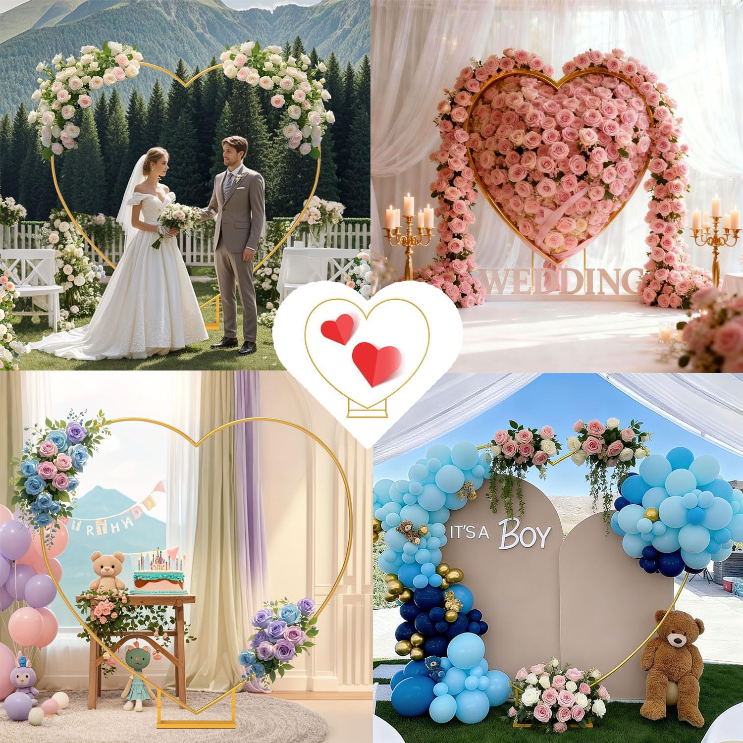 Heart Shaped Metal Balloon Arch Kit,6.6ft Wedding Heart Arch Backdrop Stand,Wedding, Valentine’s Day, Bridal, Birthday Party Decorations