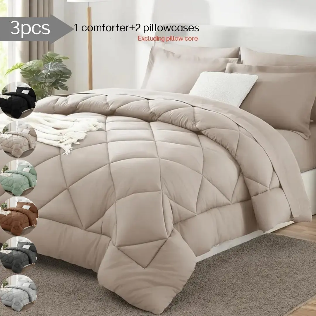 3pcs soft and comfortable bedding set, including comforter and pillowcase, super fluffy duvet, perfect for family bedrooms, comfortable and warm sleeping experience, Comfy Bedding Sets, Soft Bedding Sets