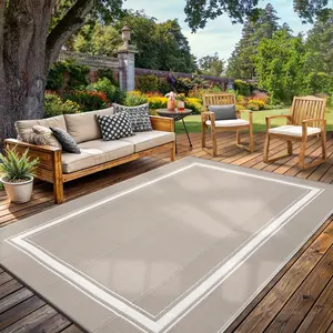 Modern Border Solid Color Outdoor Carpet Large Size Washable Patio Decorative Carpet Waterproof UV Resistant Double-Sided Reversible Plastic Straw Carpet for Balconies Beaches Pools