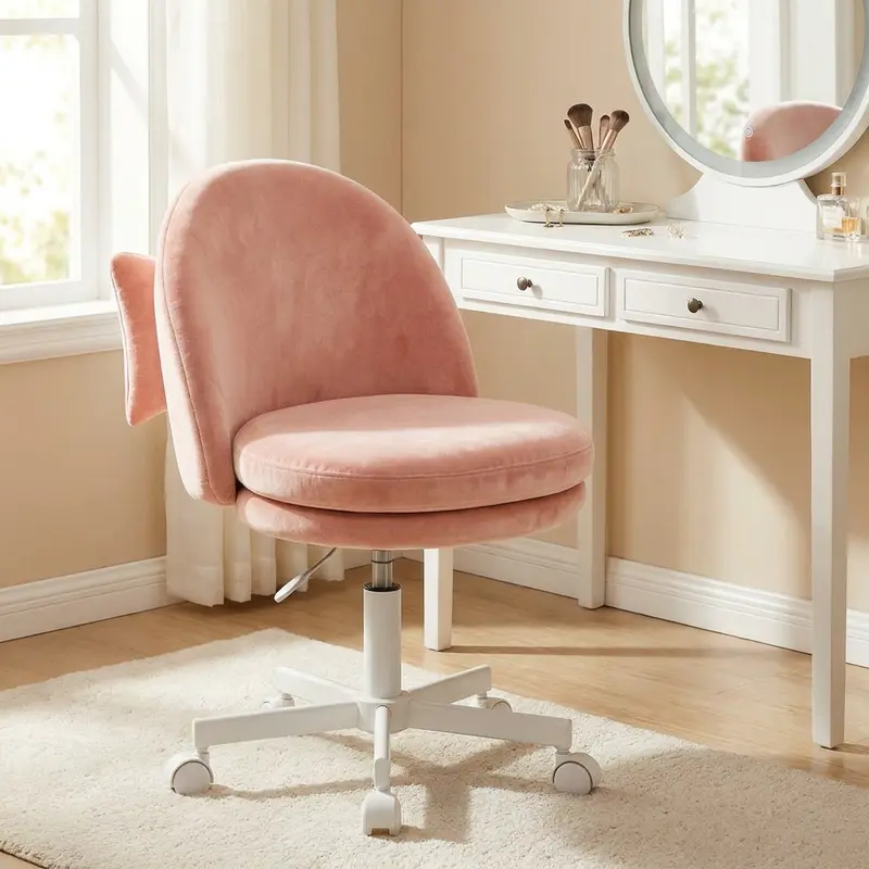 COMHOMA Modern Velvet Soft-Touch Cotton Vanity Chair - Small Tall Armless Fixed-Back, Adjustable Height Rolling Durable Candy Chair with Fire Safety Label, Assembly Required, Girl's Gift for Living Room/Bedroom