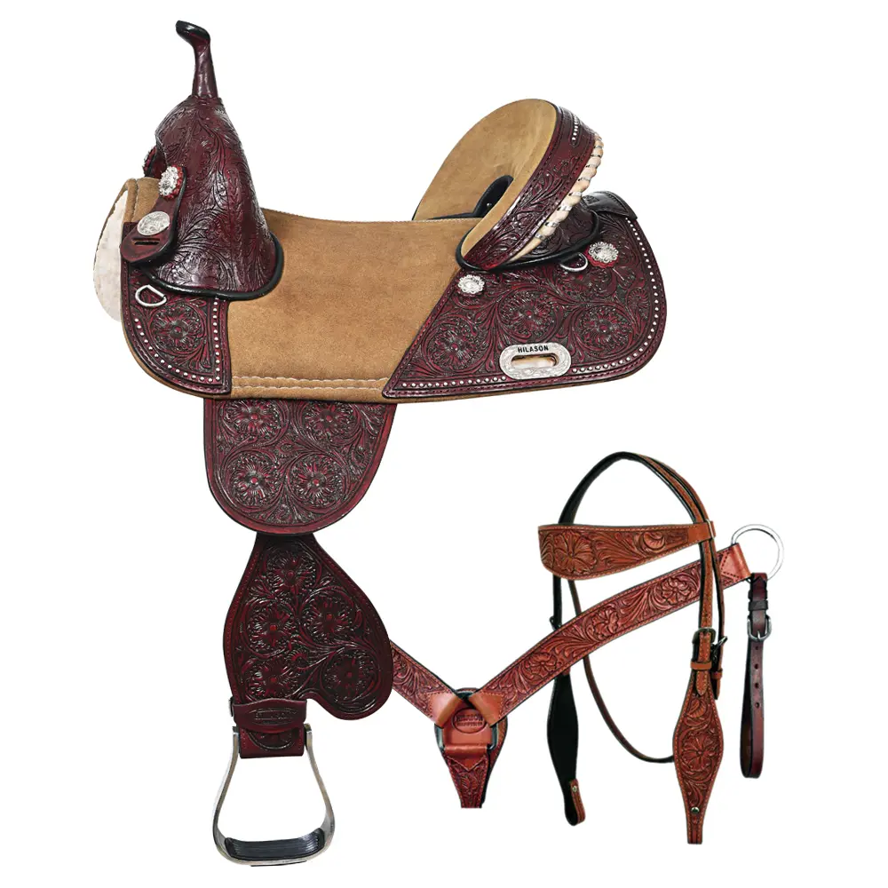 HILASON Western Horse Saddle American Leather Trail Barrel Racing | Treeless for Horses