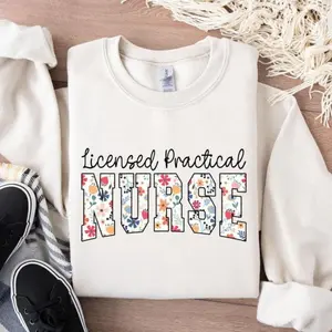 LPN Sweatshirt Floral, Licensed Practical Nurse Crewneck, LPN Shirt, RN Nurse Sweater, LPN Graduation Gift, LPN Nurse Appreciation Gift, Menswear Black Shirts