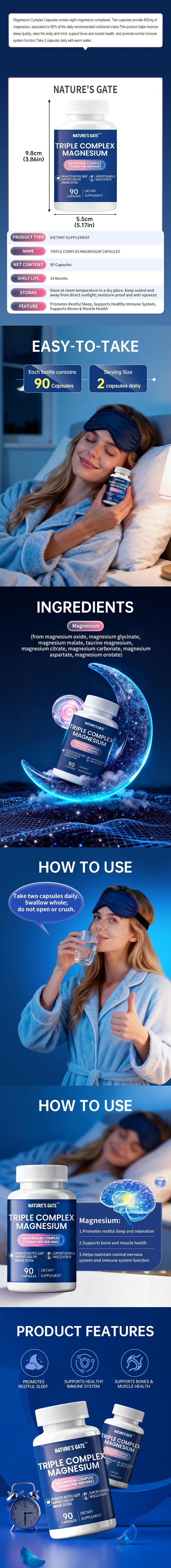 Nature's Gate Magnesium Complex Capsules, 60 Count, 8-in-1 Elemental Magnesium Supplement for Immune Support, Muscle Relaxation & Heart Health