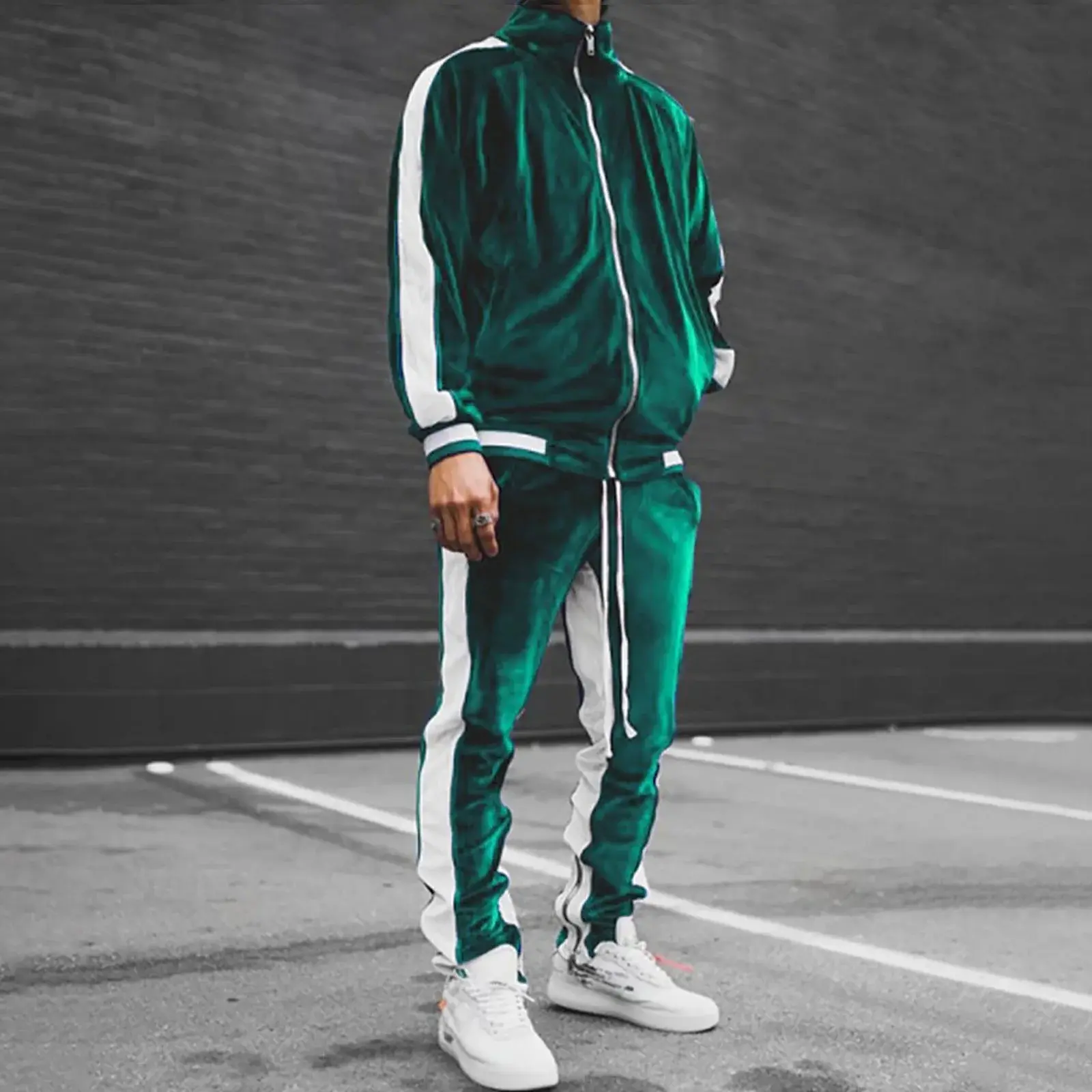 Brnmxoke Velour Tracksuit Mens,2023 Men'S Velour Tracksuit 2 Pieces Winter Warm Full Zip up Jacket Sweatpants Fitness Sportswear Sweatsuit Jogger Sets