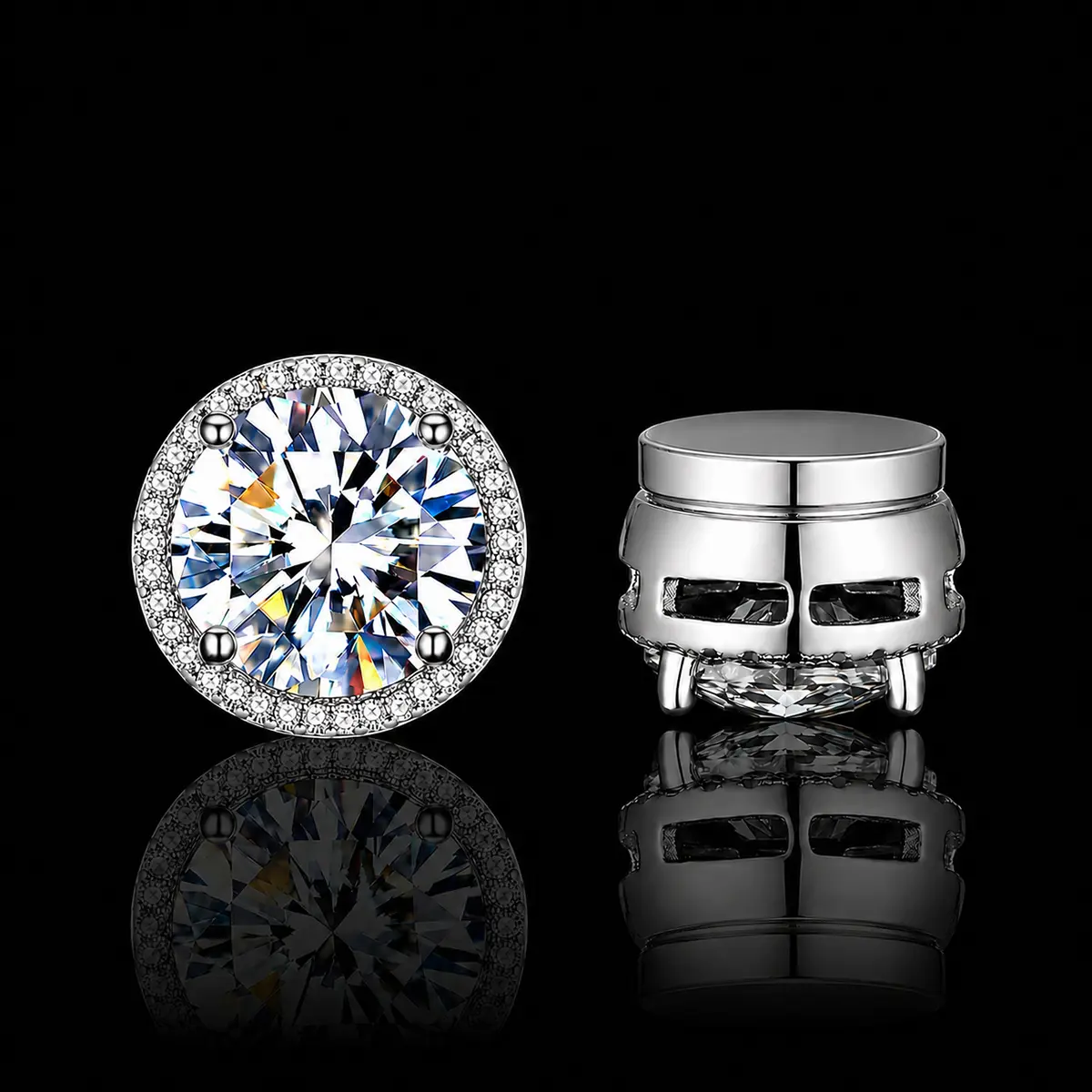 Round Magnetic CZ Stud Earrings for Men Women, Non Pierced Iced Out Halo Earrings, Strong Magnet Clip On Fake Diamond Ear Studs, Hip Hop Jewelry Gift