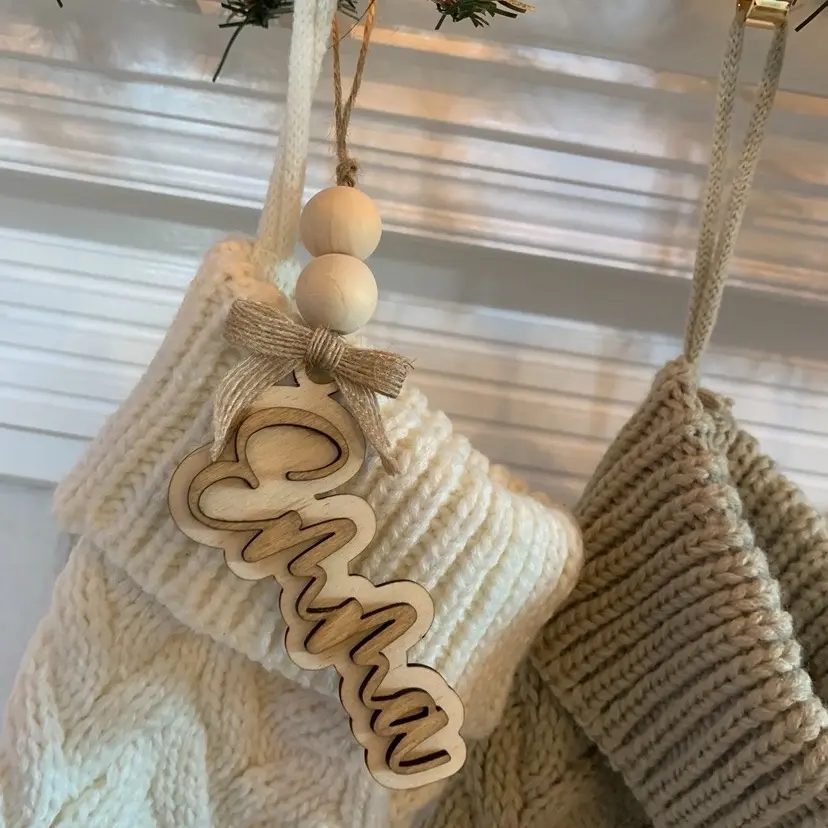Personalized Christmas Stocking Tag with Wood Backing - Festive Home Decor