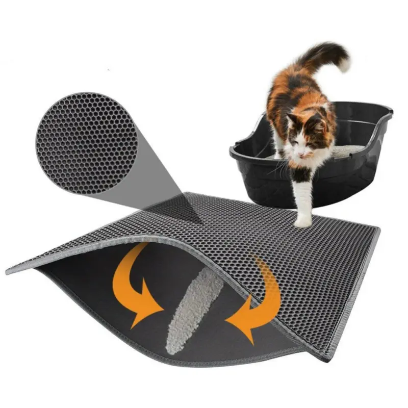Large Cat Litter Mat 55 x 75 cm (21.7 x 29.5 in) – Waterproof Double Layer Litter Trapping Mat, Easy Clean Cat Litter Catcher – Black or Gray