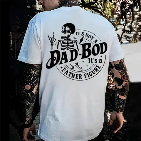 Men's Cotton Soft Round Neck Casual Classic "It's Not A Dad Bod It's A Father Figure" Print Tee Top, Menswear T-Shirt