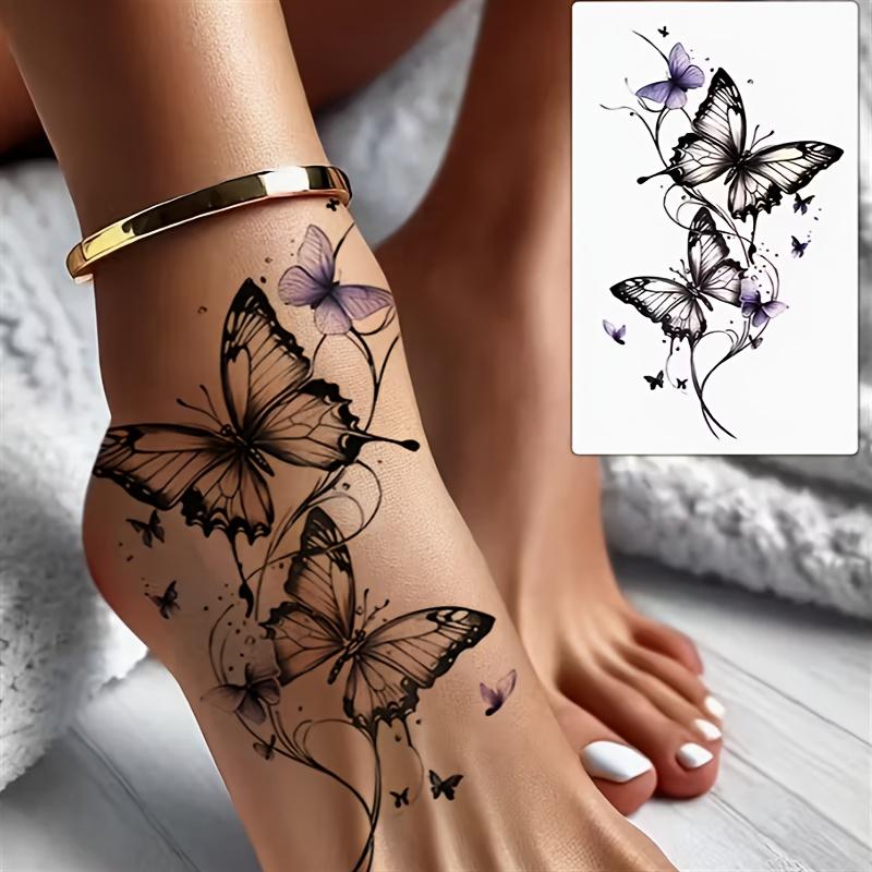 6pcs Realistic Temporary Tattoo Stickers Suitable for Women's Arms & Feet - Waterproof Non-Reflective Body Art with Vibrant Purple & Black Butterfly Design, Easy Apply & Remove for Music Festival, Party Accessories, Instant Body