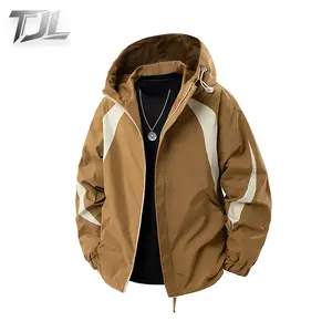 TJL Men's Color Block Hooded Jacket Lightweight Windbreaker with Zippered Pockets for Outdoor Casual Style Regular Fit 100% Polyester - Menswear Apparel Athletic Stylish Smooth Sleeves Day Apparel Athletic Coats