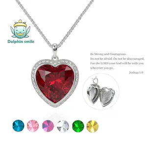 Silver Heart Bible Necklace, Mothers Day Gift Necklaces for Women, Infinity Love Birthstone Heart Crystal Pendant, Birthday Anniversary Jewelry for Wife stack