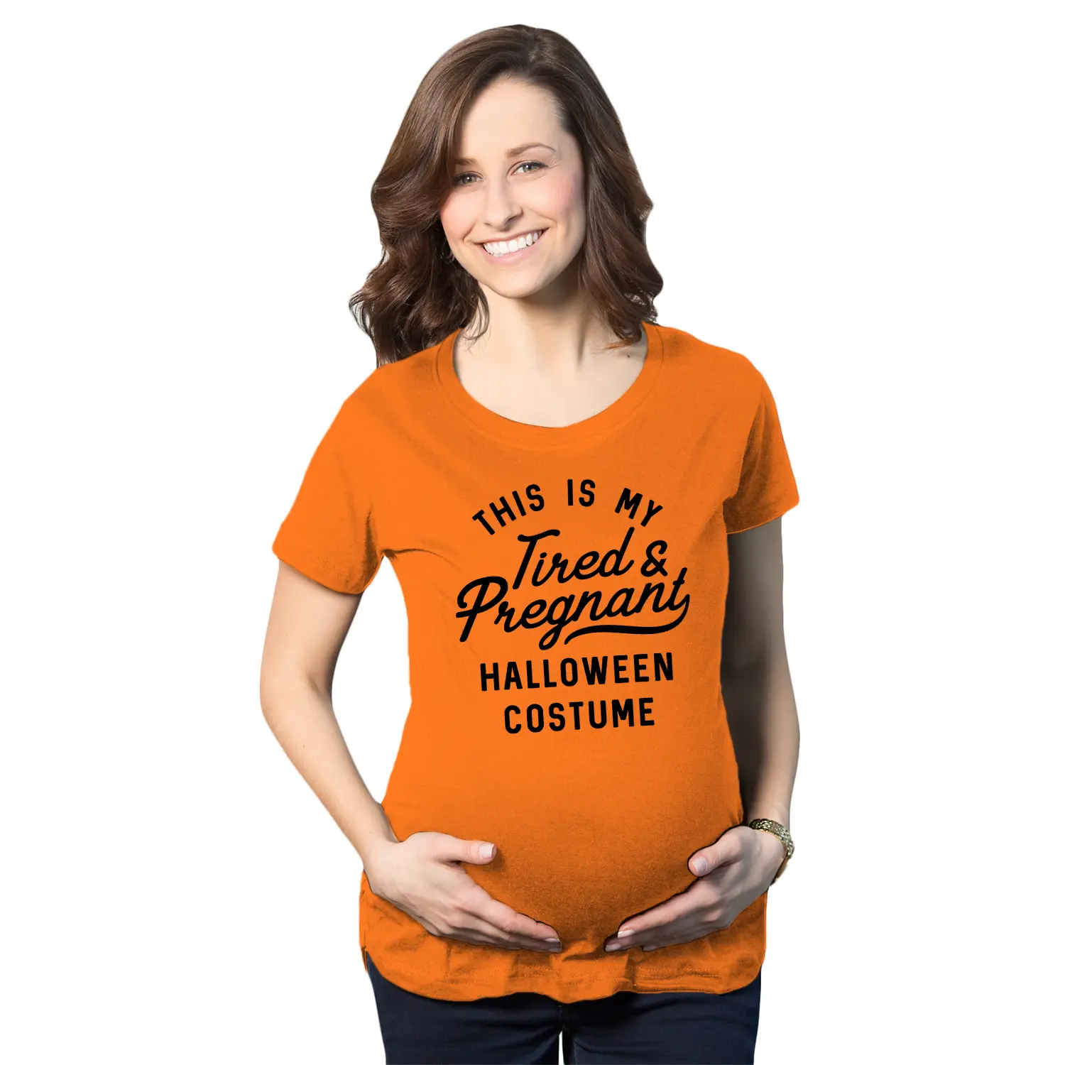 Maternity This Is My Tired and Pregnant Halloween Costume T Shirt Funny Graphic Maternity Tee Cute Pregnancy Tees With Plus Sizes Pregnant Halloween Maternity Wear Maternity Shirts Orange