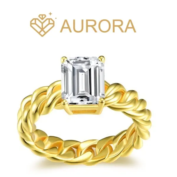Women's 3-Carat Synthetic Moissanite Emerald Cut Solitaire Engagement Ring, #102 Vowlove Wedding Jewelry, Birthday Gift Solitaire Engagement Rings