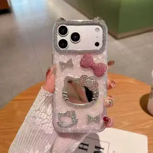 Heart-Shaped Shell-Patterned Cat Mirror Bow Phone Case For iPhone 17 16 15 14 Plus 13 12  Pro Max  Cute New Phone Case