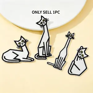 White Cat Embroidery Patch, Iron On Self Adhesive Fabric Badge For Bags Clothing Backpack Phone Case DIY Decoration Accessories