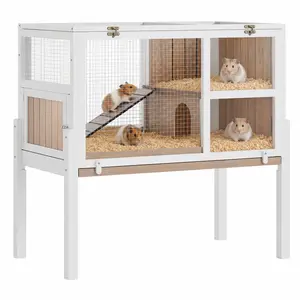 [NEW PRODUCT - FLASH SALE] Garvee 38" Wooden Guinea Pig Cage with Stand, 2-Story Small Animal Habitat with Clear View Panels, Pull-Out Tray & Lockable Door, Rabbit Hutch