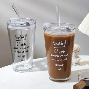 15oz Aesthetic Glass Hydration Tumbler with Straw and Lid, Food Grade BPA Free Leak Proof Wide Mouth Cute Iced Coffee Cup, Dishwasher Safe Reusable Drinking Glass for Water Matcha Smoothie Latte Cold Brew Home Cafe Office Travel Daily Use