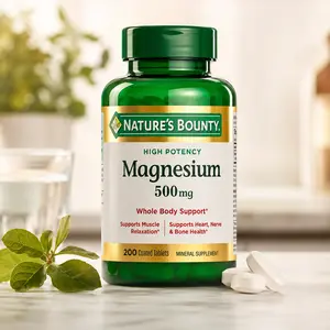 Nature's Bounty Magnesium 500 mg Tablets, High Potency Magnesium Supplement for Bone & Muscle Health, Whole Body Support, 200 Count (Pack of 1)