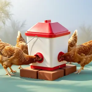 40Lbs Gravity Automatic Chicken Feeder with 3 Ports, Waterproof Anti-Squirrel Anti-Theft Cover, Hangable & Ground Mount PP Poultry Feeder No Waste for 10-12 Chickens Backyard Small Farm Chicken Coop