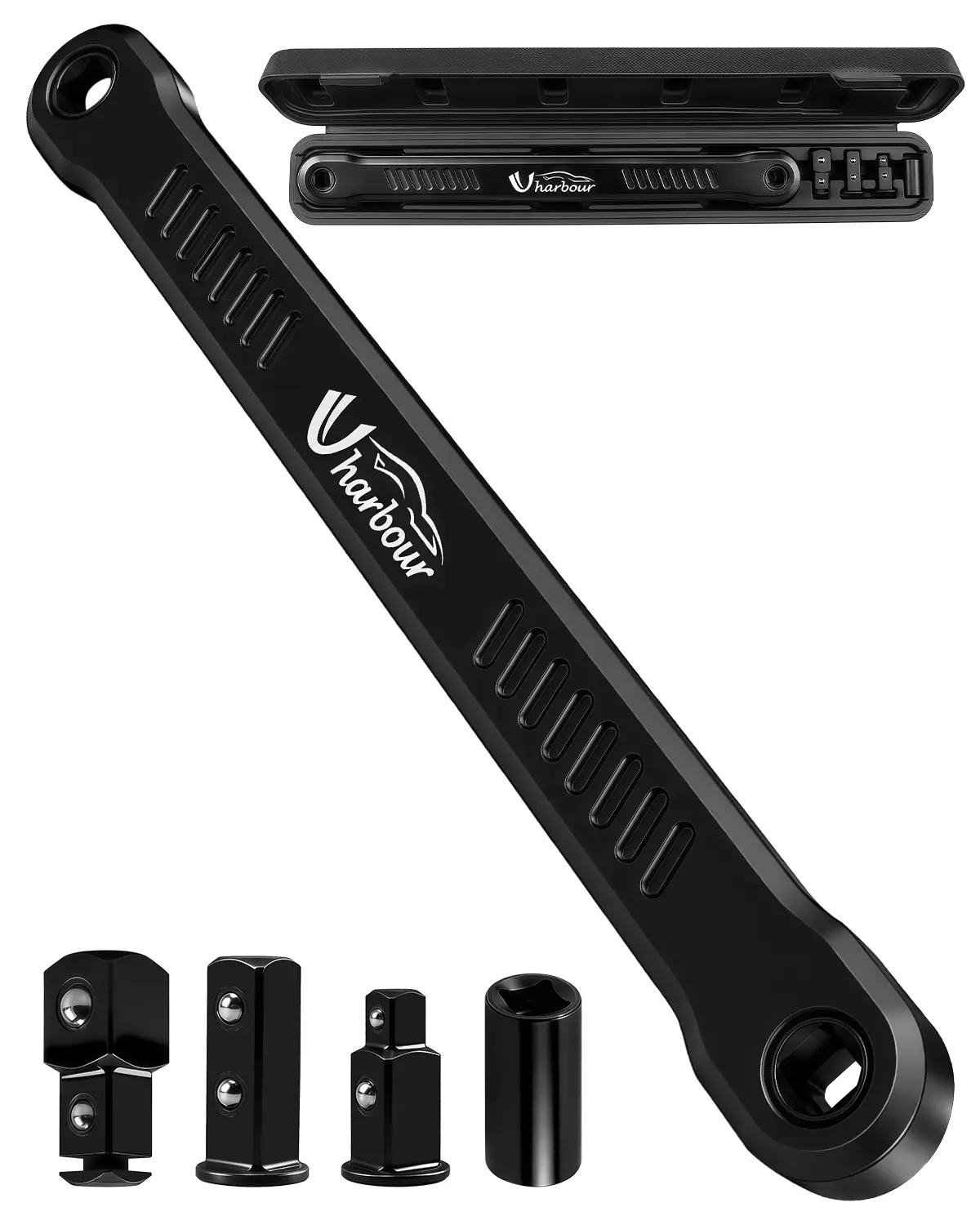 Offset Extension Wrench for Tight Spaces, Universal Ratchet Wrench Extender for Small Places, Offset Extension Wrench Set with 1/2", 1/4" & 3/8" Drive Square Adapters and 1/4" Socket