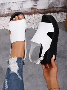 Women's Thick Sole Wedge Sandals, Fish Mouth Design, Open Toe, Summer Breathable, Height Increasing, Comfortable Walking Experience