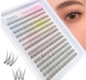 Lash Clusters Natural Look Wispy C Curl Lash Extensions, Natural Lash Clusters Clear Band 8-12MM 168pcs DIY Eyelash Extension, Yasnai Individual Eyelash Clusters DIY at Home