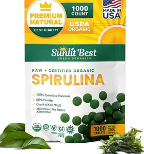 Sunlit Best - USDA Organic Spirulina Tablet - Natural Super Greens Supplements for Immune Support, Gut Health & Boost Energy Tablets with Chlorophyll, Vegan & High Protein Non GMO, 1000 Superfood Tabs