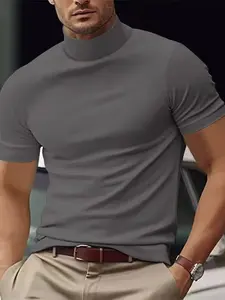 Men's Classic Turtleneck Short Sleeve Tee, Muscle Fit Basic Top, Lightweight & Breathable, Ideal for Layering, Casual Business & Leisure