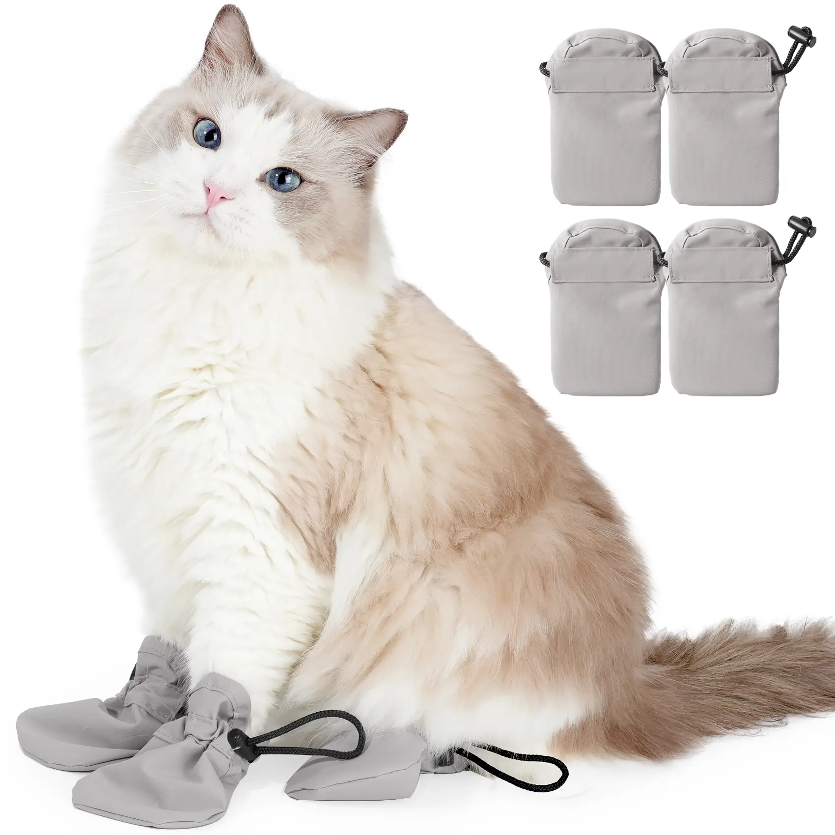 4-Pack Cat Anti-Scratch Paw Covers, Waterproof Nylon & PVC Cat Socks with Adjustable Drawstring, Pet Paw Protectors for Nail Trimming & Grooming