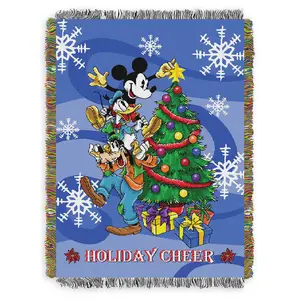Disney Mickey Mouse Blanket Holiday Cheer Woven Tapestry Throw 48" x 60" Decor Decorative