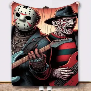 Jason Voorhees horror theme printed flannel blanket, universal for all seasons, soft and lightweight, suitable for sofa, bedroom, office essential