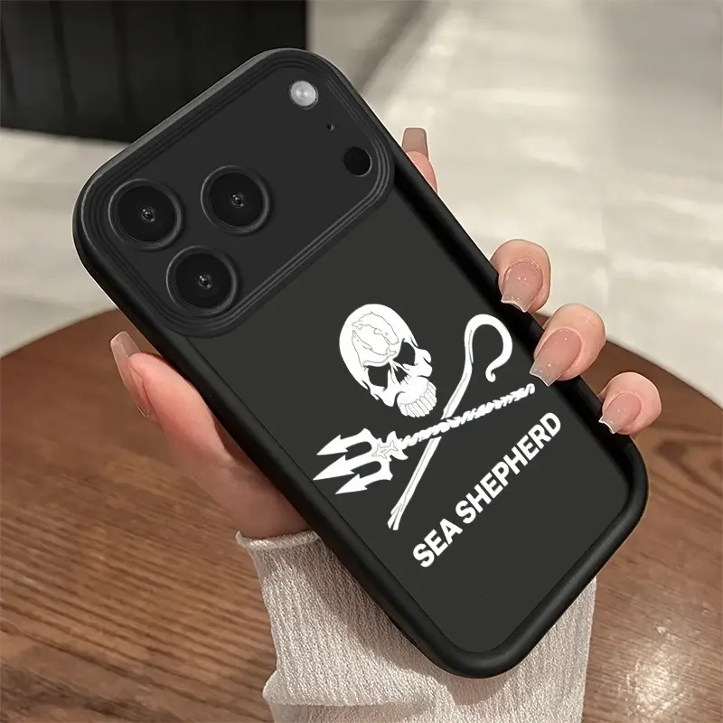 "SEA SHEPHERD" Pattern 1-Piece Soft Silicone TPU Handheld Cover, Shockproof Protective Mobile Phone Accessory for iPhone 11-17 (Including iPhone 15) & Samsung Galaxy S22-S25 Various Models