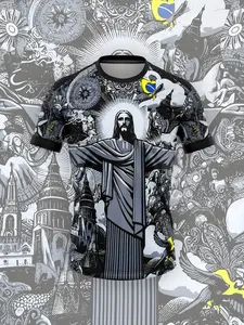 Men's Brazil Jersey T-Shirt Short Sleeve Casual Travel Top, Fitted Plain Design, No Zipper, All Seasons Wear, Comfortable Daily Use, Sports Jersey