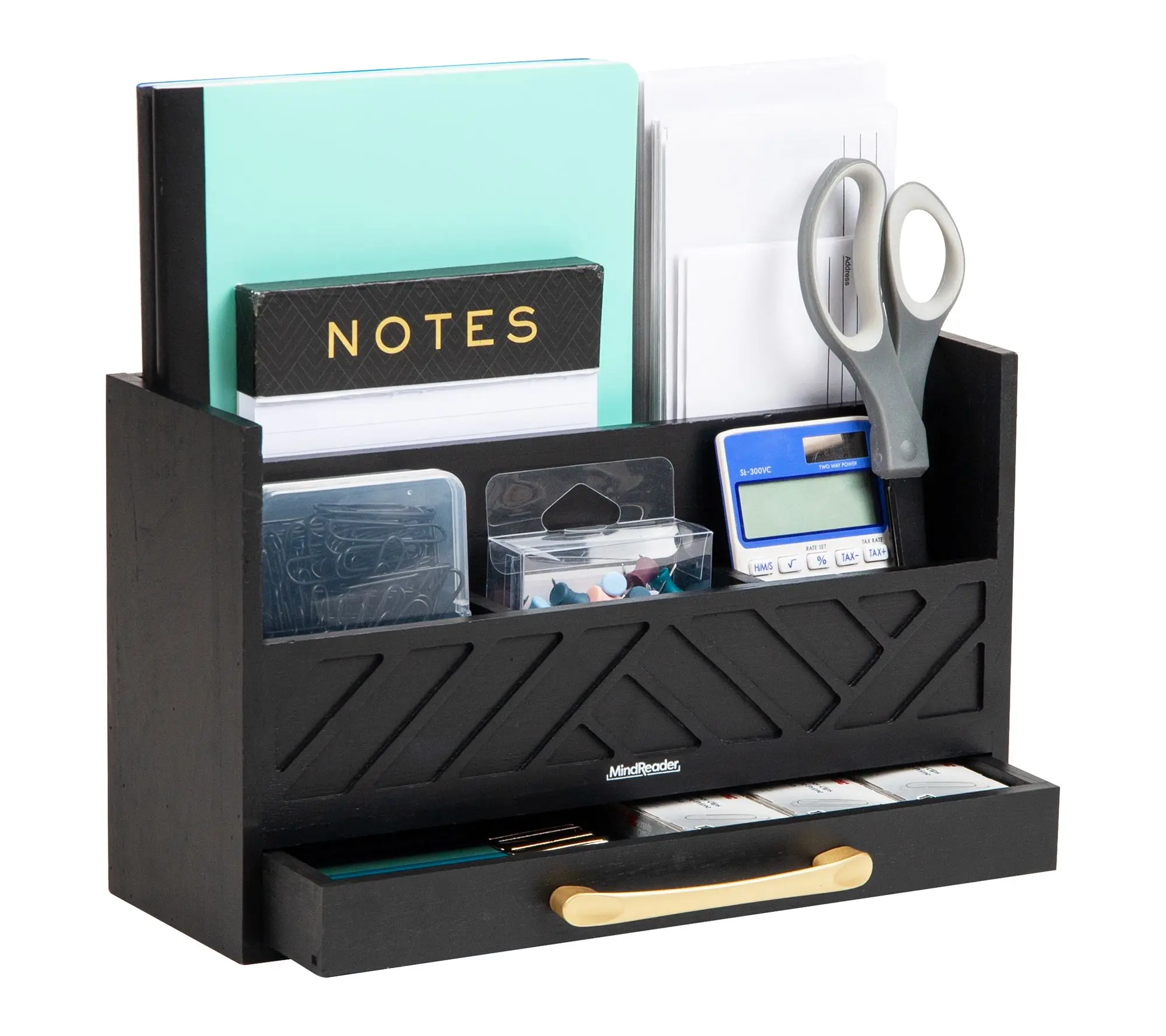 Mind Reader 5-Compartment Desktop Organizer, Rustic Wooden Mind Reader 5-Compartment Desktop Organizer, Rustic Wooden
